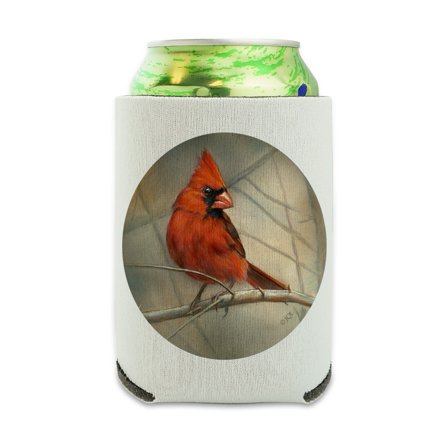 Cardinal Red Bird on Tree Branch Can Cooler - Drink Sleeve Hugger Collapsible Insulator - Beverage Insulated Holder