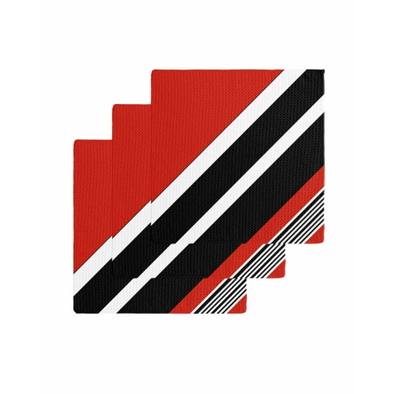 Red Black Stripe Kitchen Dish Towels for Drying Dishes Set of 3, Geometric Simple Color Line Waffle Weave Microfiber Terry Hand Tea Bathroom Towels Quick Dry & Absorbent Towel 12x12