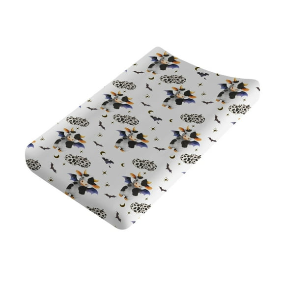Halloween Cow Pumpkins Bats Changing Pad Cover Spooky Farm Cows Moon Night Baby Diaper Changing Table Sheets for Boy Girl Nursery Changing Table Mat Cover 16''x32''