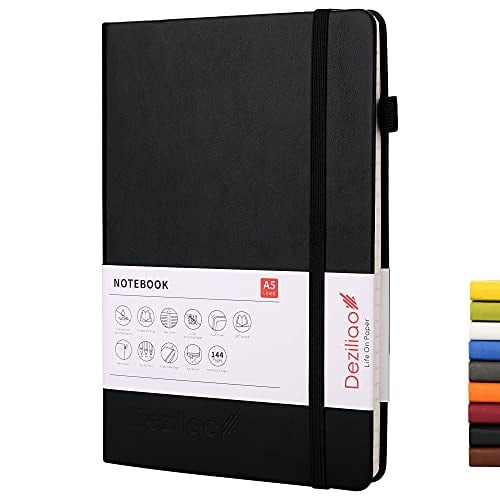 Cuaderno Enc. Deziliao, Bucle p.Bolígrafo, Tapa Dura, Papel 100gsm c/Bolsillo, Tamaño Mediano 5.7x8.4, (Negro, Rayado)