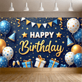 thumbnail image 4 of Festive Blue Theme Happy Birthday Banner Decorative Gold Stars Party Decorations for Celebration Event Indoor Decoration Gift, 4 of 6