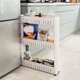 thumbnail image 1 of 3 Tier Rolling Cart – Narrow Space Wheels – Slim Slide Out Shelving Rack – Organization and Storage Furniture , White, 1 of 9