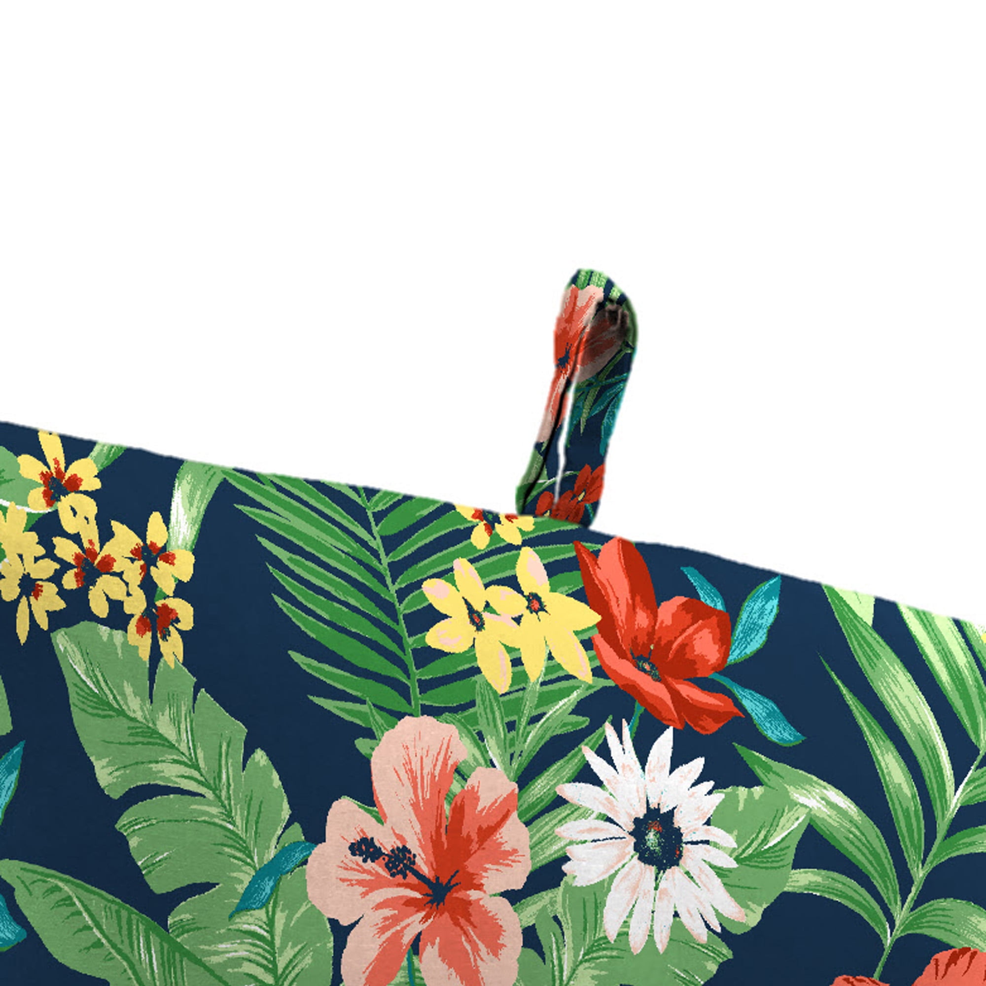 Jordan Manufacturing 42" x 20" Natalia Alpine Navy Floral and Picket Alpine Green Stripe Reversible Rectangular Outdoor Chair Cushion with Ties and Hanger Loop