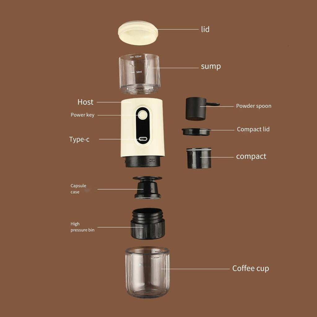 Coffee Machine Portable Electric Coffee Maker Convenient Espresso Maker ABS Texture Suitable for Home Office and Travel