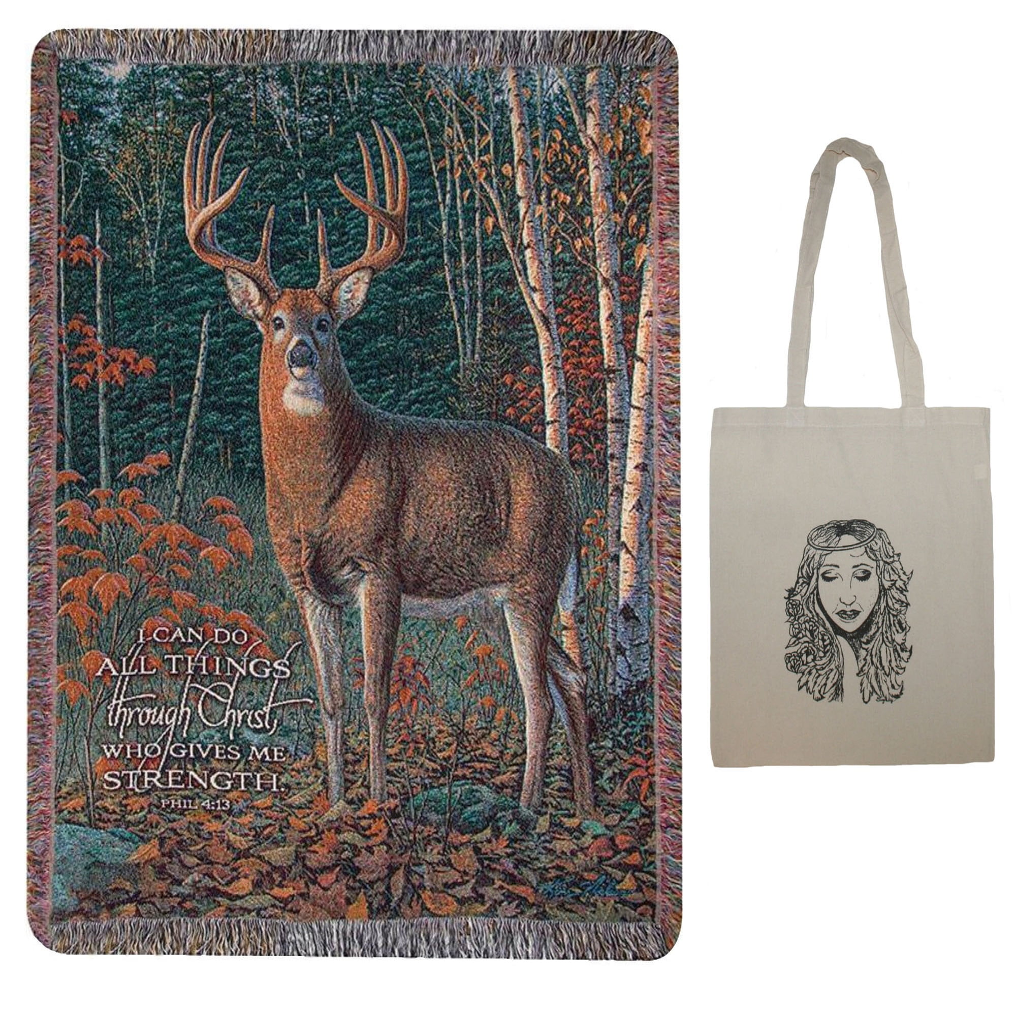 Autumn Sentinel Deer 50" x 60" Inspirational Tapestry Throw Blanket