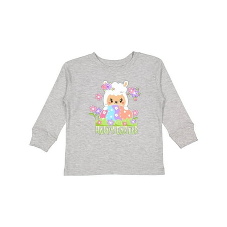 

Inktastic Happy Easter Llama with Spring Flowers and Egg Boys or Girls Long Sleeve Toddler T-Shirt