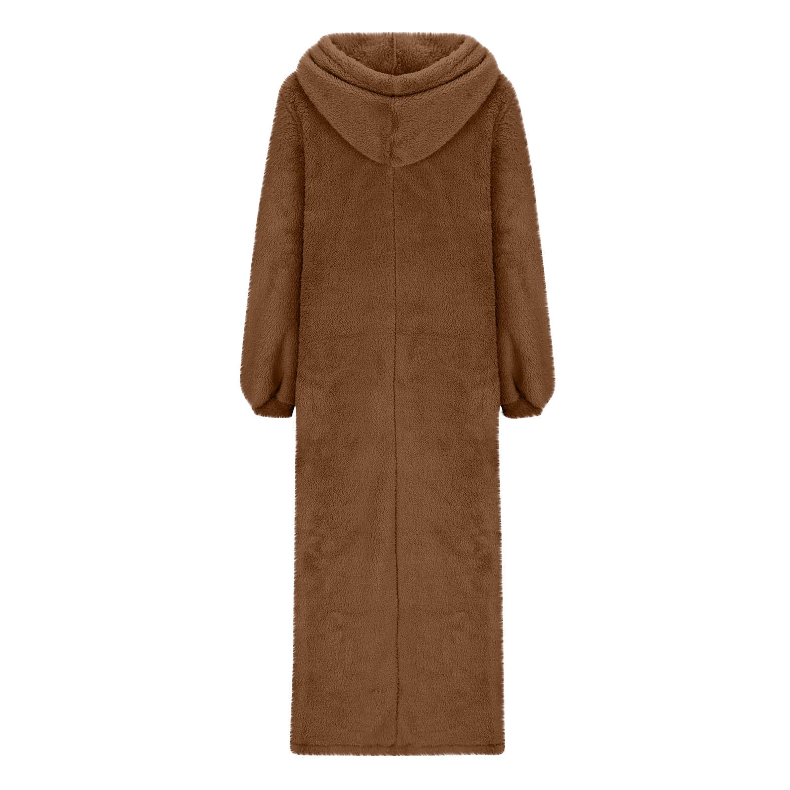 Yuaqua Women's Fluffy Nightgowns Long Sleeve Fuzzy Fleece Hooded Midi Dresses Fall Winter Loungewear Dress with Pockets(Brown,Medium)