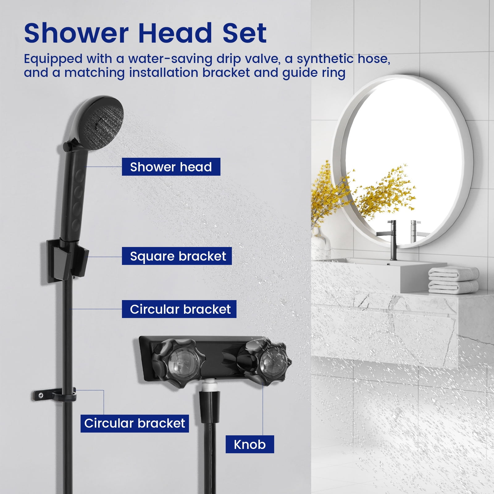 RV Shower Faucet with Handheld Showerhead and Hose 4" Metal Shower Set Leak Resistant for RV Camper Motorhome Travel Trailer (Indoor/Outdoor Use)