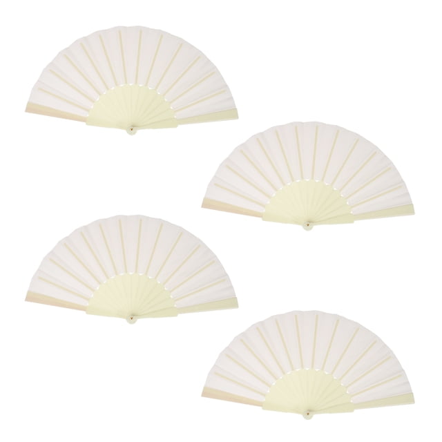 Abanico Plegable Vintage Abanicos de Mano de Plástico Abanico de Mano de Artesanía para Fiesta de Halloween Boda Decoración 42X23Cm/16.54X9.06, Pack de 4 (Beige)