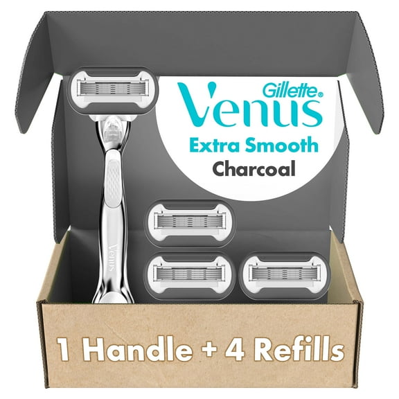 Gillette Venus Extra Smooth with Charcoal Women's Razor Handle   4 Blade Refills, Silver