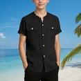 thumbnail image 2 of Rhuody Boy Summer Tops Lapel Short Sleeve Button Down Shirt Summer Beach Collar Dress Shirt For Kids Top Fashion Clothing Black 12-13 Years, 2 of 6