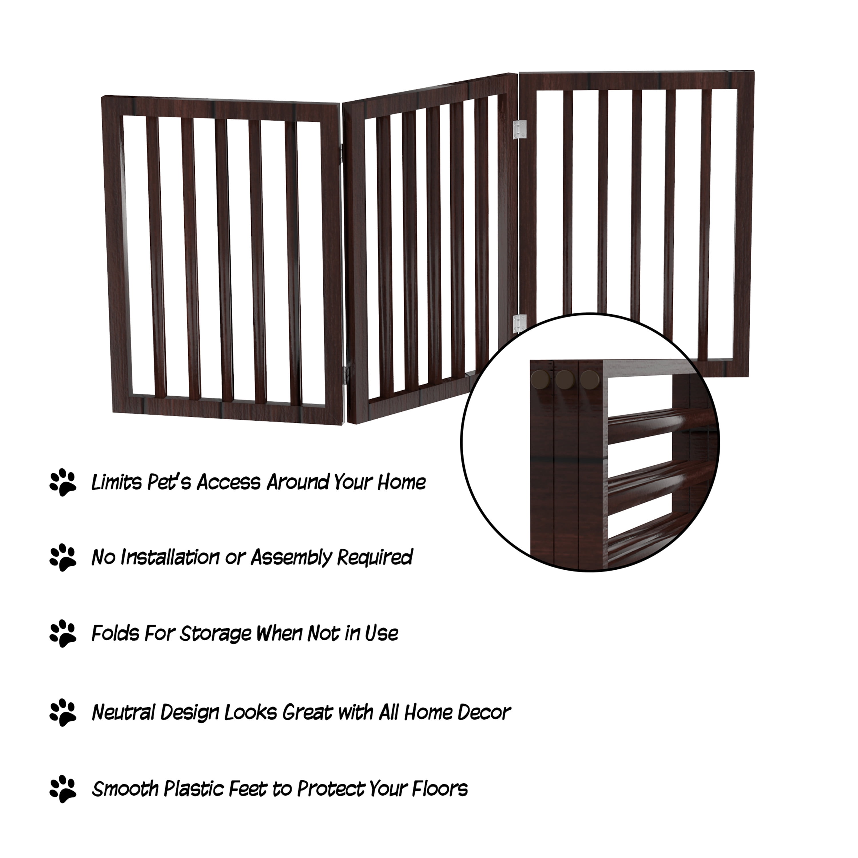 PETMAKER 3-Panel Indoor Foldable Pet Gate for Stairs or Doorways (Brown)