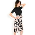 thumbnail image 2 of Women's High Neck Short Sleeve Dress with Contrast Leaf Print A-Line Skirt and Tie Waist- Black,Medium, 2 of 6