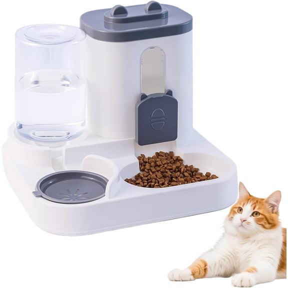 Cat Feeder and Water Dispenser, 2 in 1 Automatic Cat Feeder, 2 Pack Large Capacity Self Feeding for Small Medium Dog Puppy Kitten （Grey）