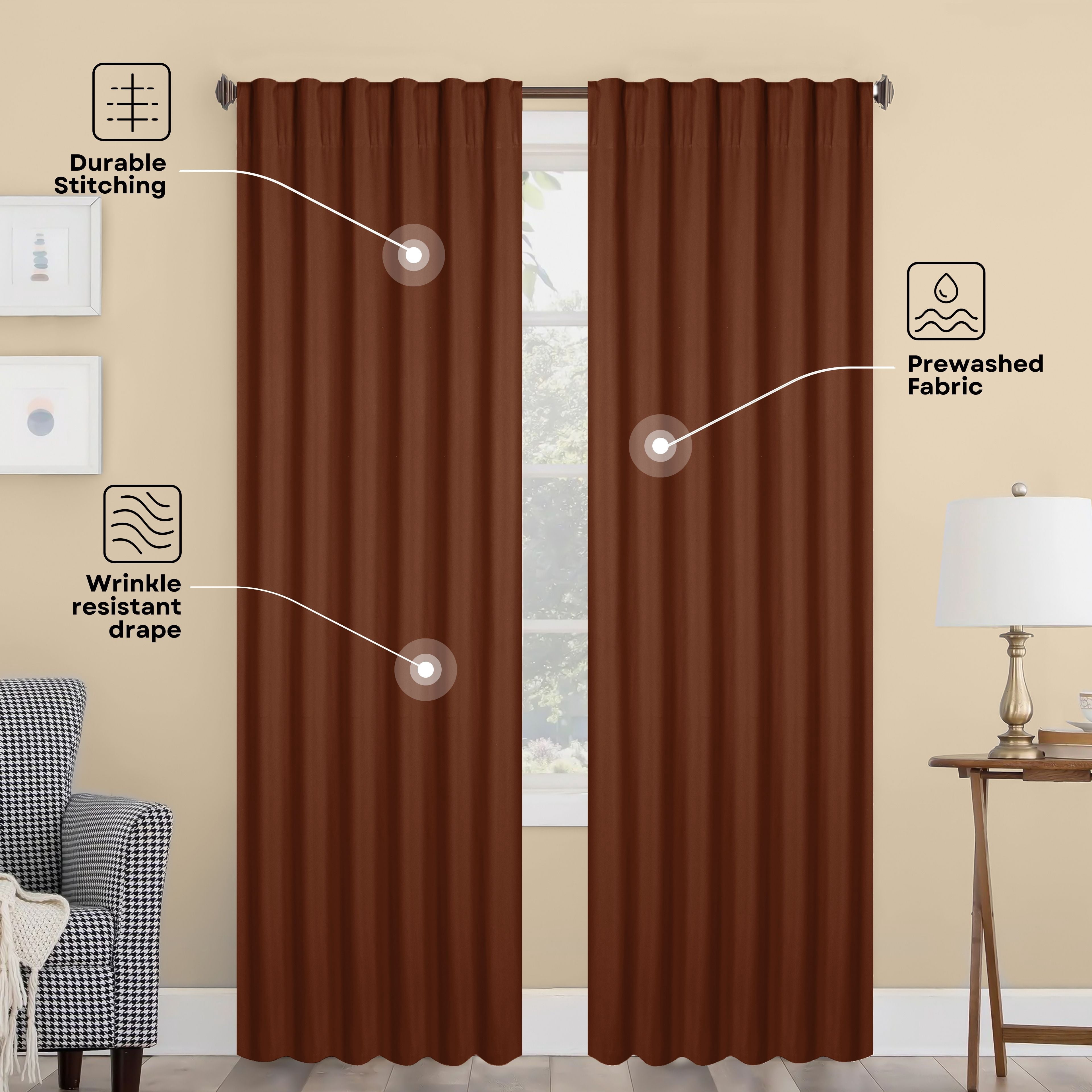 HEIRLOOM COMFORT Brown Solid Panel Curtains, 63 Inches Long, Set of 2, 100% Cotton, Light Filtering for Privacy, Rustic Farmhouse Warmth, Ideal for Bedroom, Living Room, 54" W x 63" L