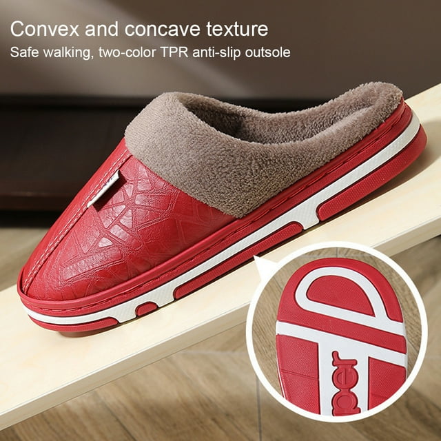 Baohd 1 Paire de Pantoufles d'Intérieur en Coton, Pantoufles d'Hiver à Talon Plat en Caoutchouc, Garde au Chaud, Lavables, Coupe-Vent, Fournitures pour la Maison, Pantoufles Rouges 36-37