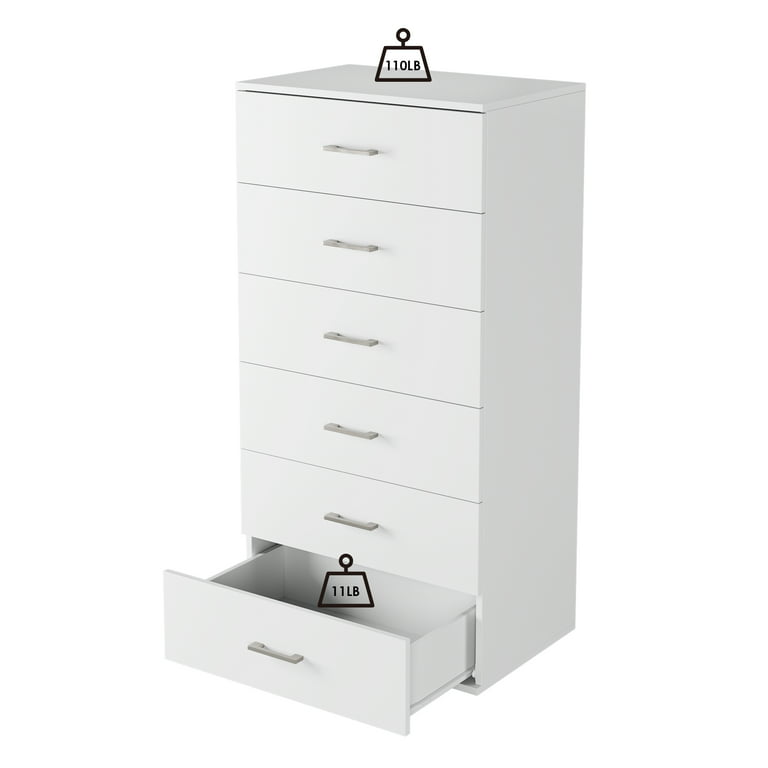 Homfa 6 Drawer White Dresser, Tall Chest of Drawers Storage Cabinet for  Bedroom Office Living Room 
