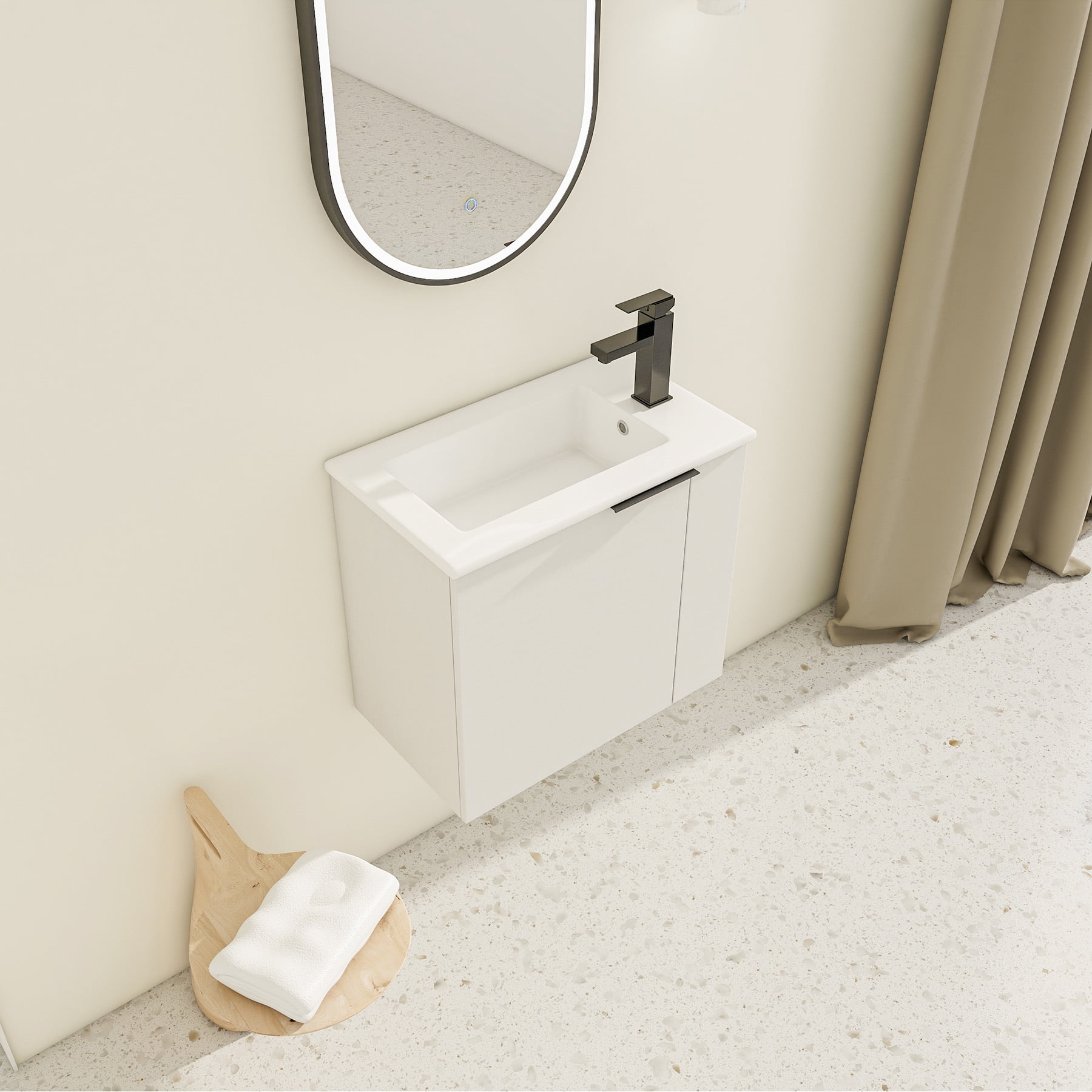 Elegant White Floating Bathroom Vanity - 22x13 Inches, Ideal for Modern Small Bathrooms