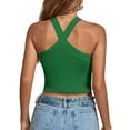 thumbnail image 5 of YYDGH Women's Criss Cross Halter Crop Top Ribbed Knit Fitting Tank Top Solid Color Sleeveless Tee Shirt Summmer Tops Green L, 5 of 8