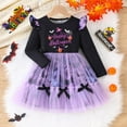 thumbnail image 2 of Weebloom Halloween Dress For Girls Bat Print Mesh Tutu Skirt With Cartoon Sleeves Bow Casual Party Outfit Age 1-8 Years Girls' Dresses,1-2 Years, 2 of 7