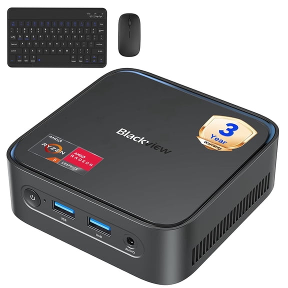 Blackview MP50 Mini PC with Keyboard&Mouse, AMD Ryzen 5 3500U(Up to 3.7GHz, 4C/8T), 16GB DDR4 512GB M.2 SSD, Dual 4K Display(HDMI DP), WiFi 5, BT 4.2, Windows 11 Pro with 3-Year Warranty
