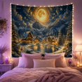thumbnail image 2 of Moonlit Winter Village in Snowy Mountains, Serene Watercolor for Nature Lovers, Lakefront Cabin Art, Christmas Gift Tapestry Wall Hanging for Bedroom and Living Room, 2 of 7