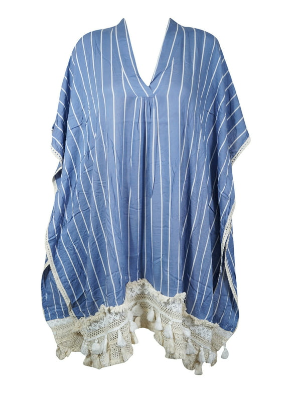 Mogul Short Travel Kaftan Dress Blue Summer Cotton Dress S/M/L