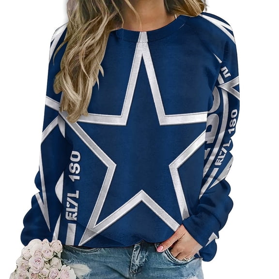Football Cowboys Fashion Round Neck Long Sleeve Printed Elegant Casual Loose Hoodie