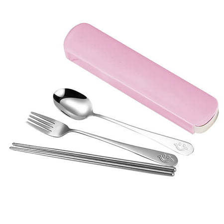 

2Pcs Portable Chopsticks Spoon Set Stainless Student Office with Storage Box