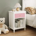 thumbnail image 5 of 26.8" Pink Nightstand with Drawer & Shelf, Wooden Bedside Table for Kids & Adults, Space-Saving Storage Cabinet for Bedroom, 5 of 22