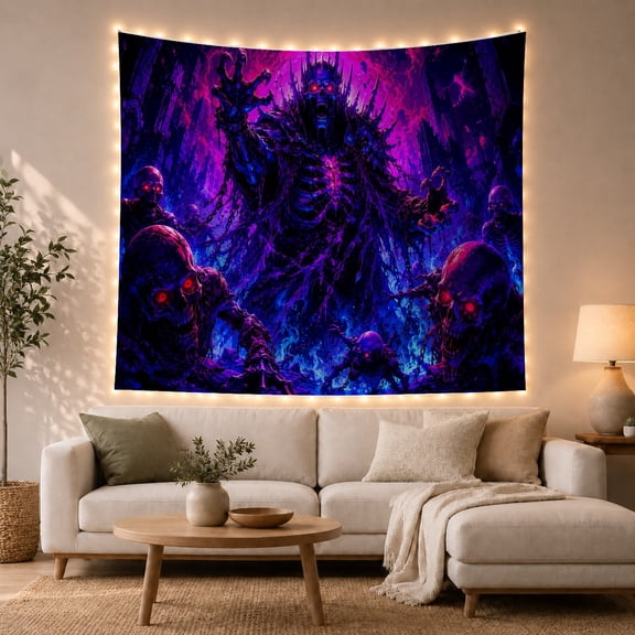 Mysterious Purple Figure Among Jagged Crystals in a Dark Cave, Dramatic Dark Fantasy Illustration Style, for Art Enthusiasts, Thoughtful Gift, for Bedroom and Dorm, Tapestry and Wall Hanging