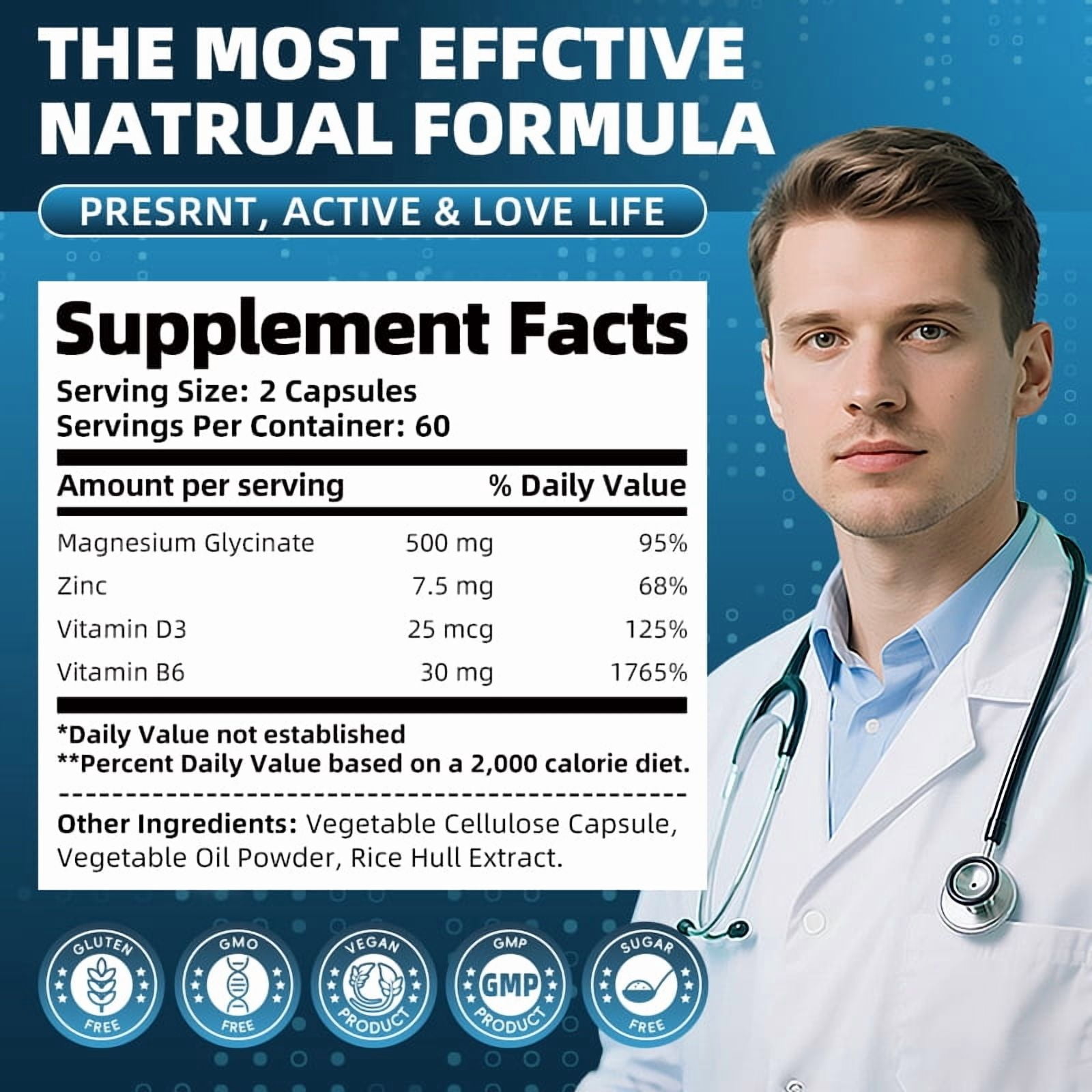 (2 Pack)Magnesium Glycinate Powder Capsules 500 mg - Heart,Muscle & Bone Health Support -120 Capsules