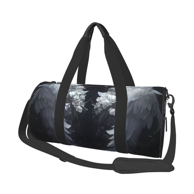 Fotbe Elegant Feathered Floral Wings Bolsa Deportiva de Lona Plegable con Estampado, Bolsa de Gimnasio con Bolsillo Seco/Húmedo, Bolsa de Viaje Ultraligera de Gran Capacidad