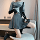 thumbnail image 1 of Minivestido de dril de color caqui oscuro para mujer, falda acampanada de lana adelgazante de cintura alta, nuevo estilo primavera otoño/invierno 2023, 1 of 4