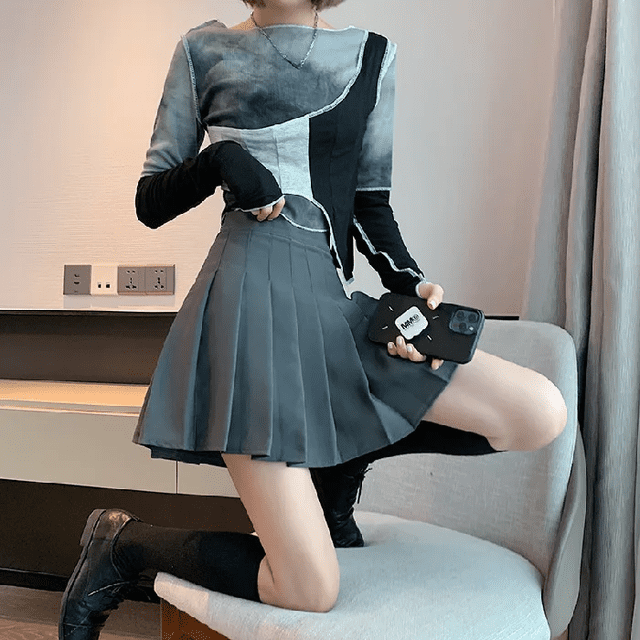 Minivestido de dril de color caqui oscuro para mujer, falda acampanada de lana adelgazante de cintura alta, nuevo estilo primavera otoño/invierno 2023