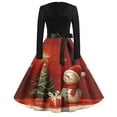 thumbnail image 2 of Women's Casual Fashion Print Long Sleeve V Neck Dress with AI Christmas Theme, Retro Party Casual Dress for Fall and Winter, Elegant and Comfortable Seasonal Wear,Vermilion,M, 2 of 4