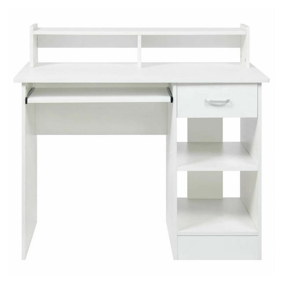 AetherLove Axess White Computer Keyboard Tray and Drawer Small Home Office Bedroom, Homework and School Studying Writing Desk for Student with Storage