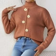 thumbnail image 5 of Zedker Casual Stand Collar Long Sleeve Comfy Elastic Cuffs Women's Fall and Winter Thermal Knitted Sweaters with Flower Decoration,Coffee,S, 5 of 6