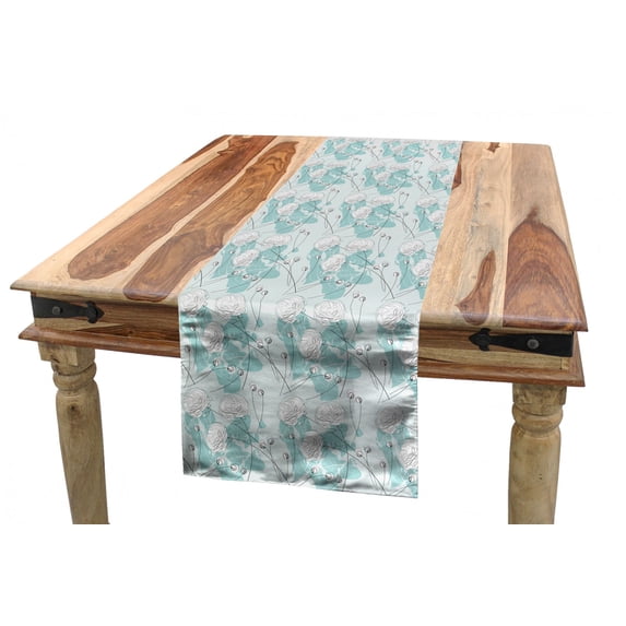 Floral Table Runner, Flower Type Branches Garden Art Contour Nature Ornate Mint, Dining Room Kitchen Rectangular Runner, 3 Sizes, by Ambesonne