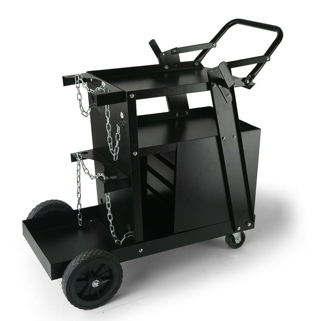 VEVOR Chariot de Soudage, Chariot de Soudeur à 2 Niveaux avec 4 Tiroirs, Capacité de Poids de 265 LBS, Roues Pivotantes à 360°, Chaînes de Sécurité pour Réservoir, Chariot Roulant Robuste pour Soudeur MIG et Coupe-Plasma