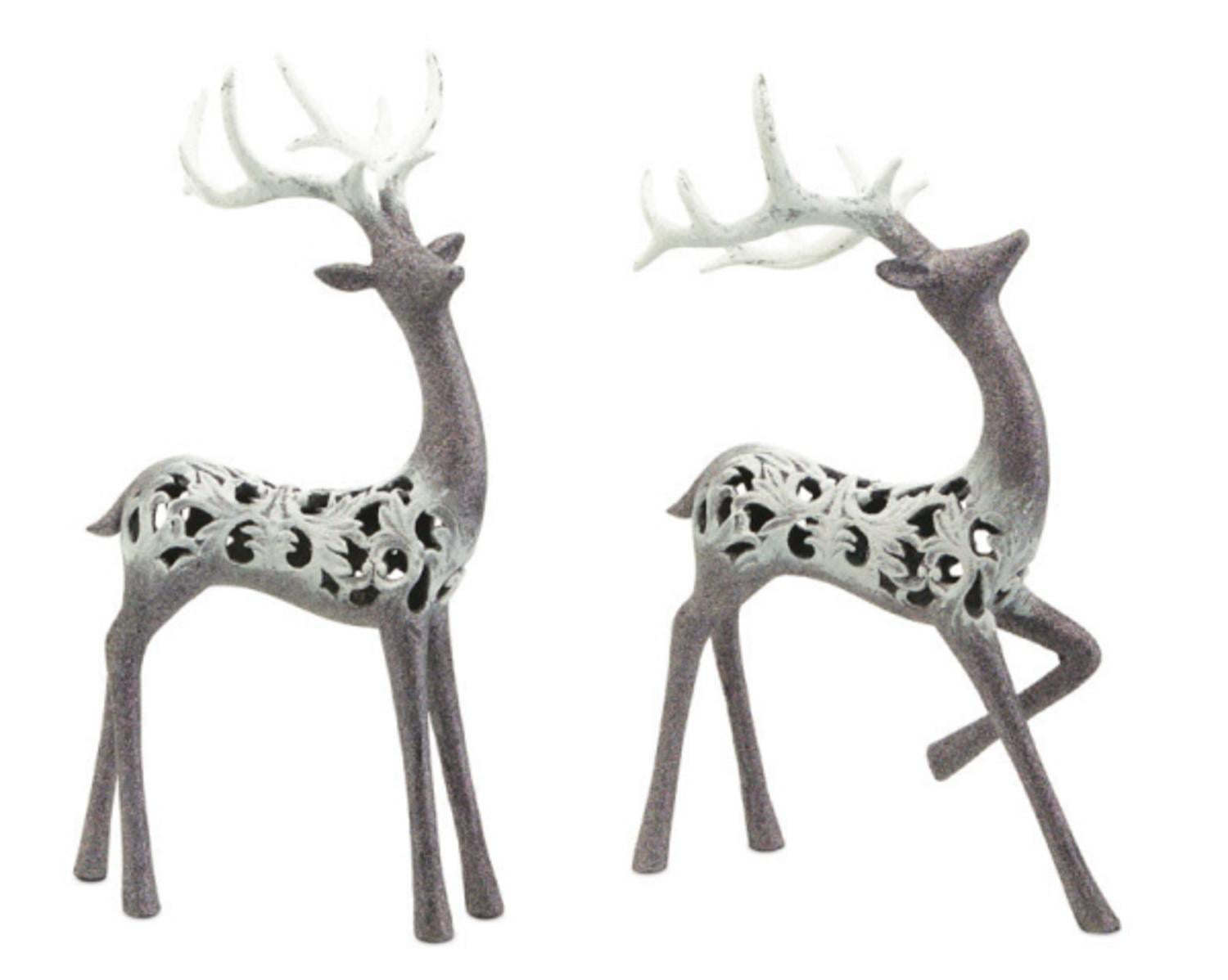 Pack of 2 Pewter Colored Filigree Reindeer Christmas Table Top Figurine ...