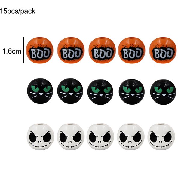 1 Juego de adornos de cuentas de madera para Halloween, decoración de bandeja escalonada de calabaza/fantasma/gato, adorno de cuentas de madera para Halloween