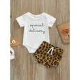 thumbnail image 2 of Baby Summer Clothes Short Sleeved Letter Romper + Drawstring Leopard Shorts 2 Piece Outfits Set, 2 of 7