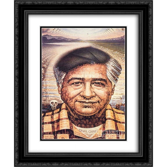 Octavio Ocampo 2x Matted 20x24 Black Ornate Framed Art Print 'Ceaser Chavez'