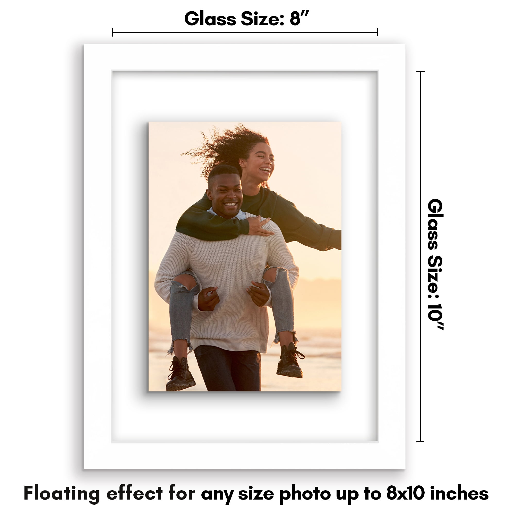 Americanflat 8x10 Picture Frame Floating Polished Crystal Clear Glass Display Photo Signature Float - White
