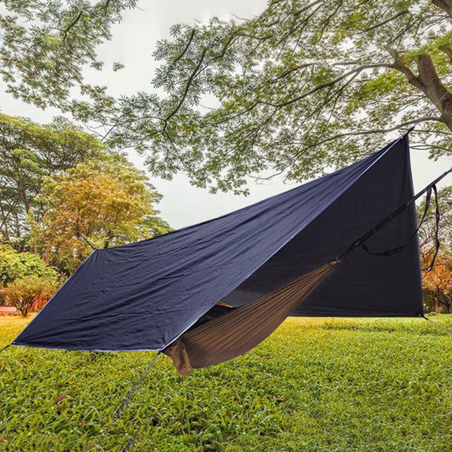 pesada Hamaca de lona Cubierta para moscas de lluvia 360x280CM Refugio grande impermeable Lona ligera con bolsa para viajes Negro Soledad Lona impermeable para tienda