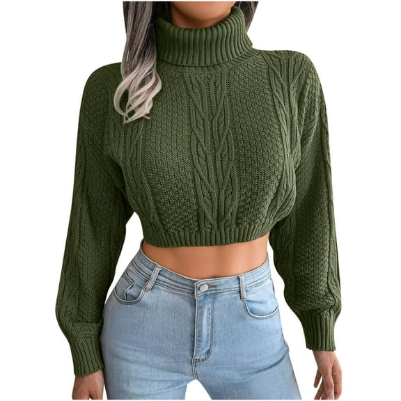 IROINNID Reduced Womens Sweater Turtleneck Pullover Sweater Solid Color Leisure Cropped Long Sleeve Sweater Knitted Tops Blouse