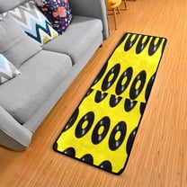 Vinyl Records Pattern on Yellow Long Area Rug 72" x 24" Non-Slip Polyester with Cotton Padding