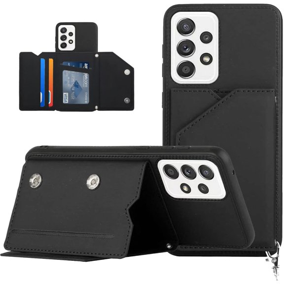 for Samsung Galaxy A53 5G Wallet Cover,Durable PU Leather Magnetic Closure Kickstand with Wrist Strap Credit Cards Pocket Shockproof Case for Samsung Galaxy A53 5G (Not 4G) YBFG Black