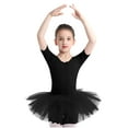 thumbnail image 6 of Aislor Kids Girls Short Sleeve Cirss Cross Round Neck Ballerina Tutu Leotard Dress Dancewear 2-12 Black 4-5, 6 of 7